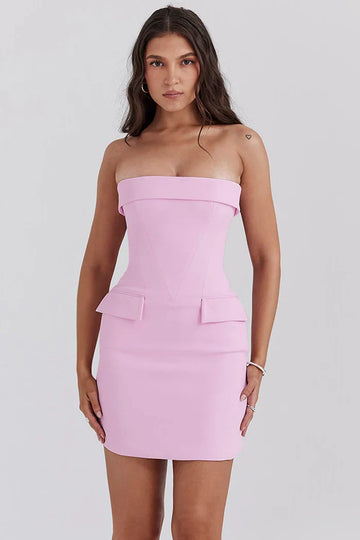 Pembe Mini Straplez Elbise
